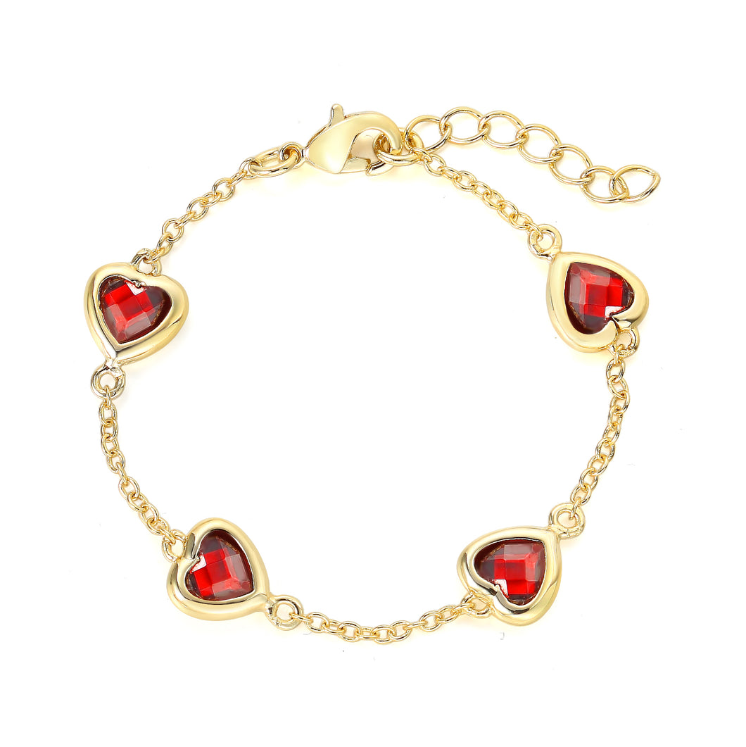 Ruby Red and Gold Heart Bracelet