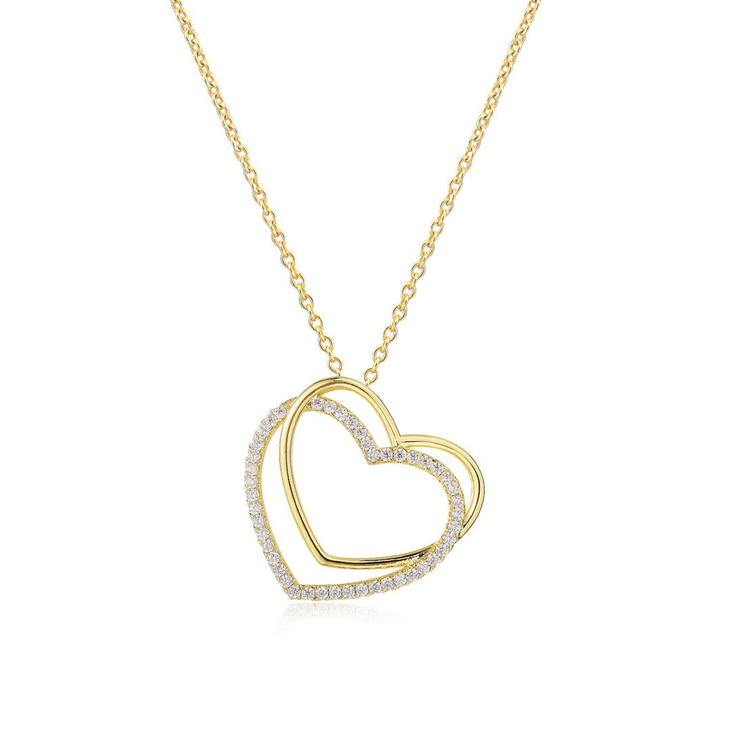Gold and Silver Double Heart Pendant Necklace