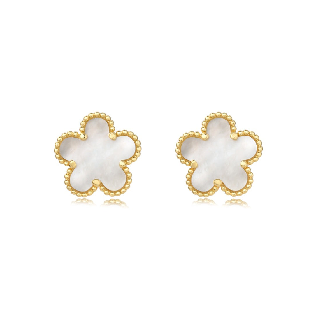 Kids White Mother of Pearl Flower Stud