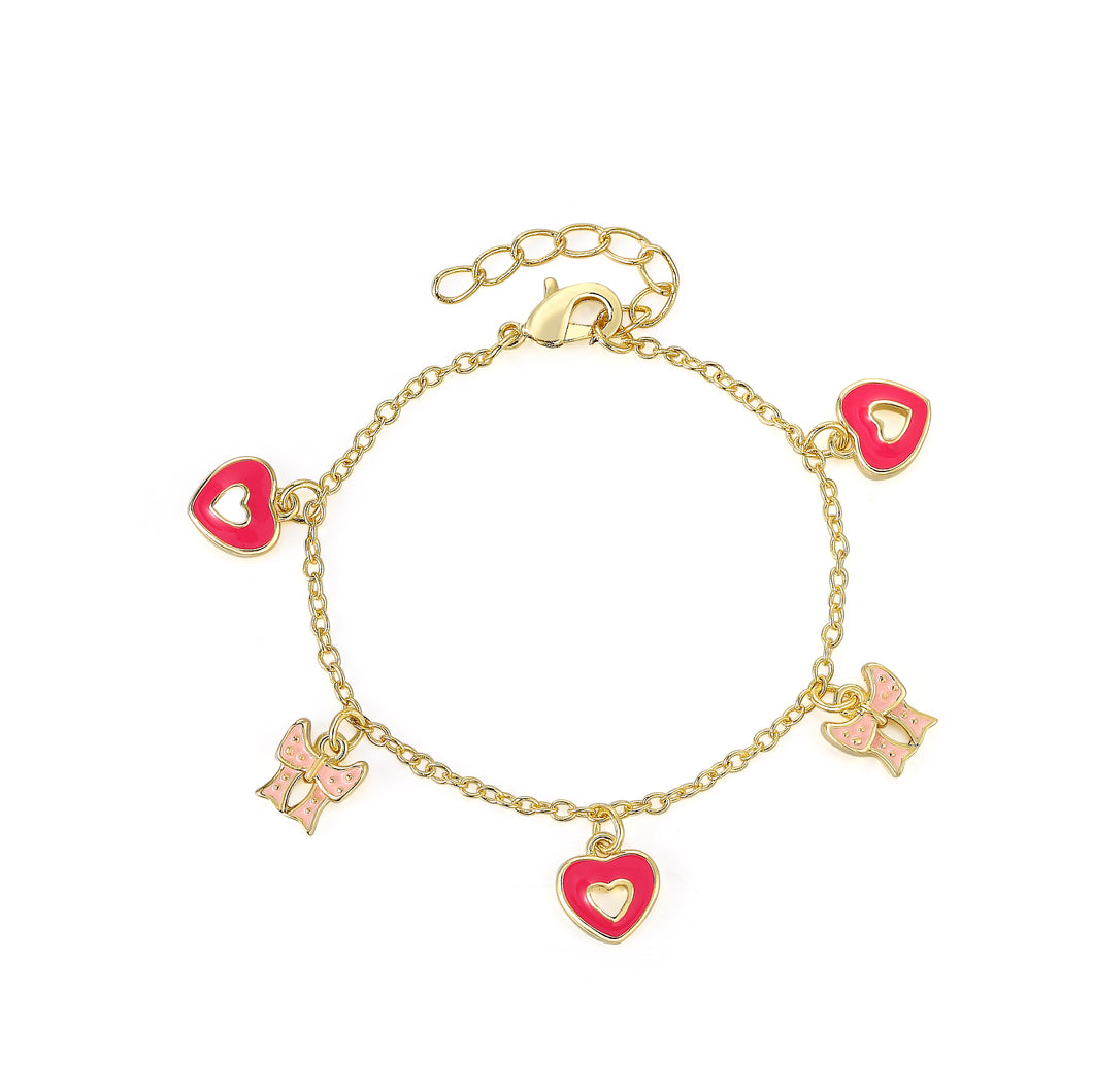 Pink Heart and Bow Charm Bracelet