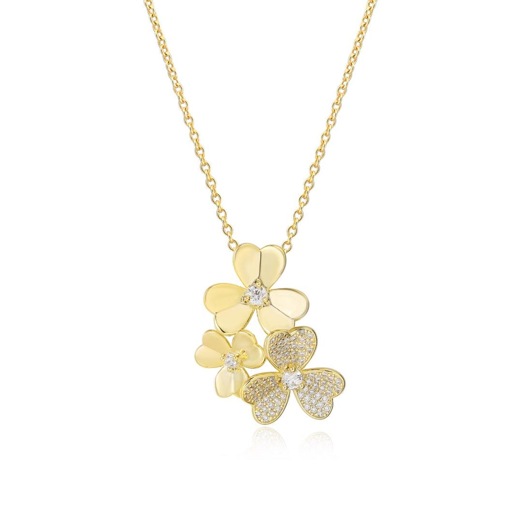 Gold Triple Flower Pendant Necklace