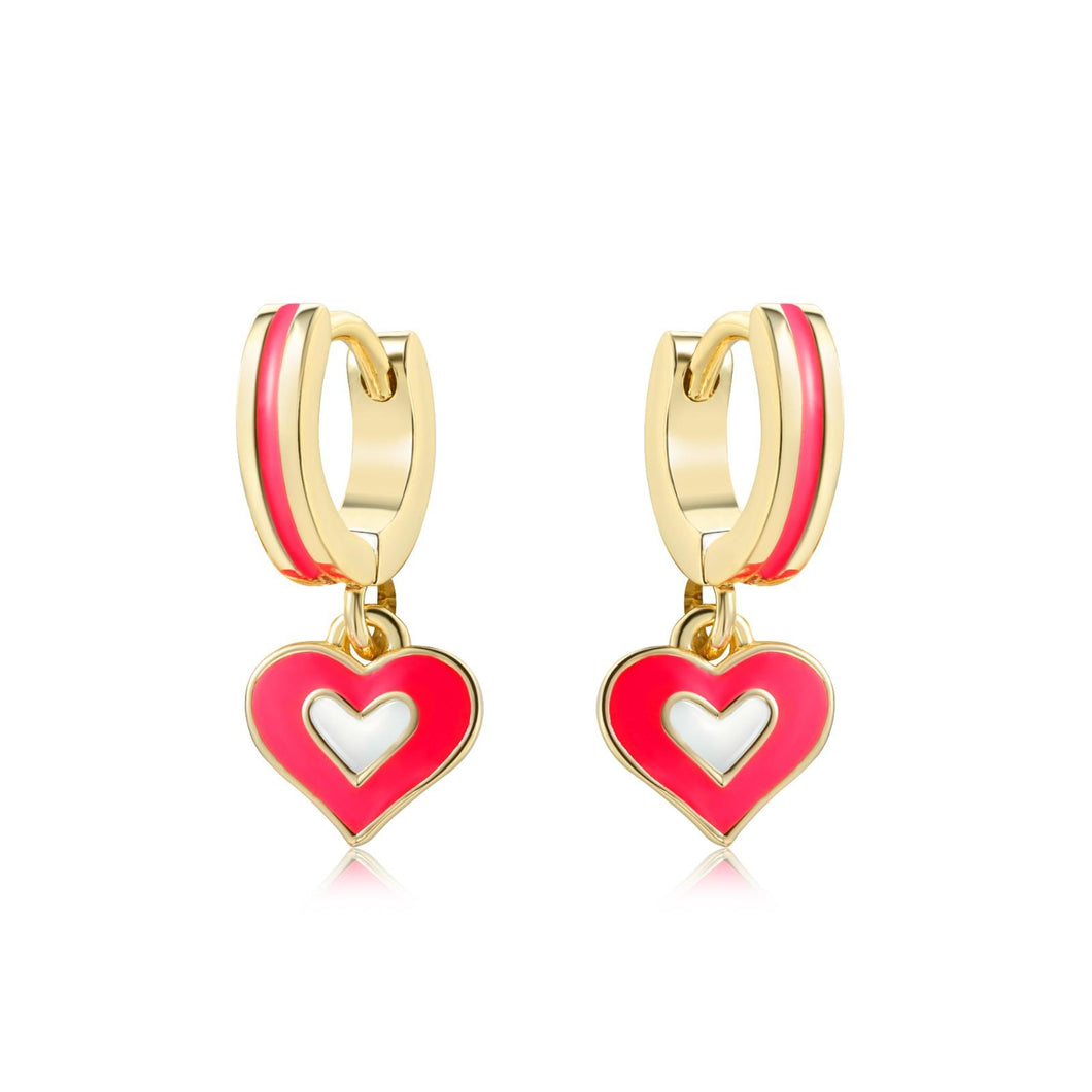White and Red Enamel Heart Huggie Back