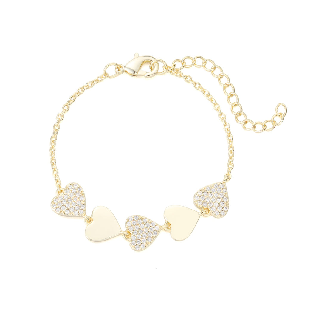 Gold and Pave Heart Bracelet