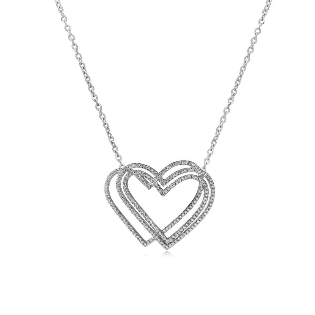 Triple Diamond Heart Pendant Necklace