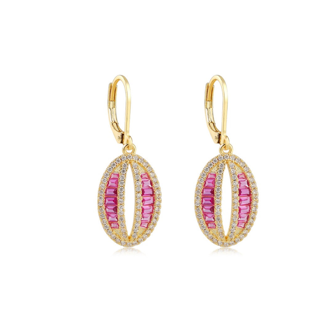 Pink and Gold Oval Lever Back Earrings