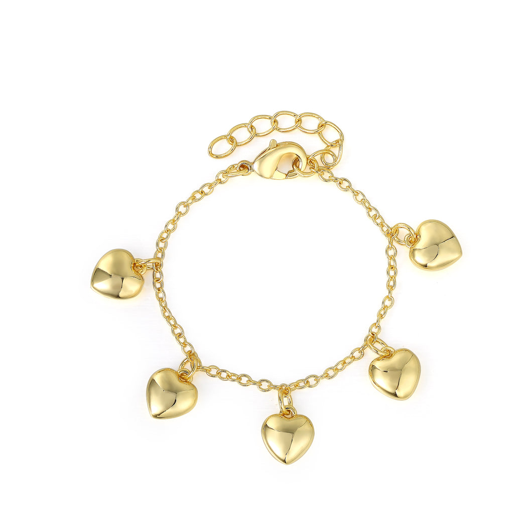 Gold Puffy Heart Charm Bracelet