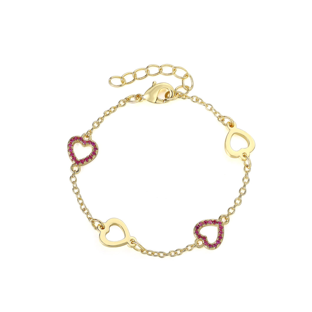 Sparkly Red and Gold Open Heart Bracelet