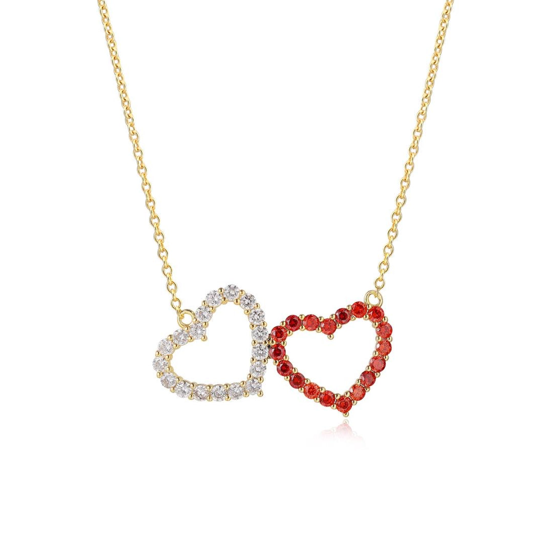 Red and Silver Twin Hearts Pendant Necklace