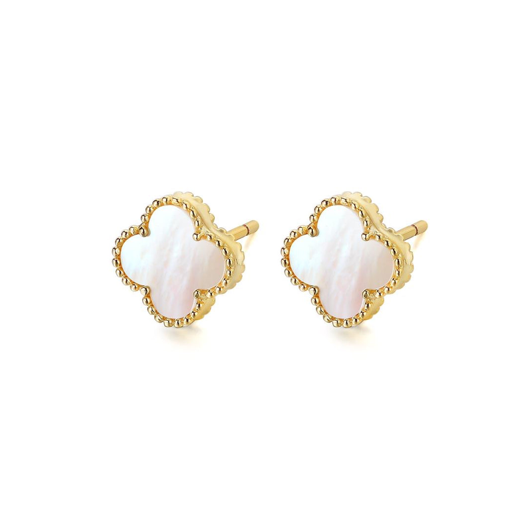 Kids White Mother of Pearl Clover Leaf Stud Earring
